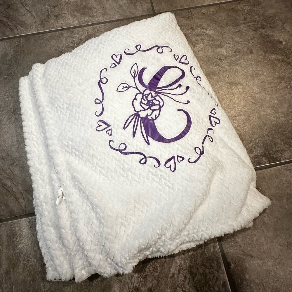 Elegant White and Purple Throw Blanket